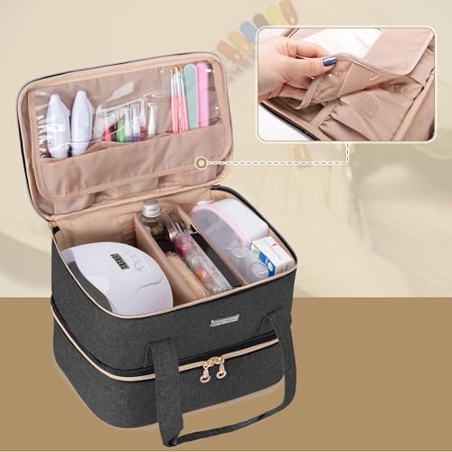 BAFASO Nail Polish Organizer Holds 40 Bottles (15ml - 0.5 fl.oz) and a Nail Lamp, Nail Polish Carrying Case with Manicure Tools Storage Sections (Bag Only), Black