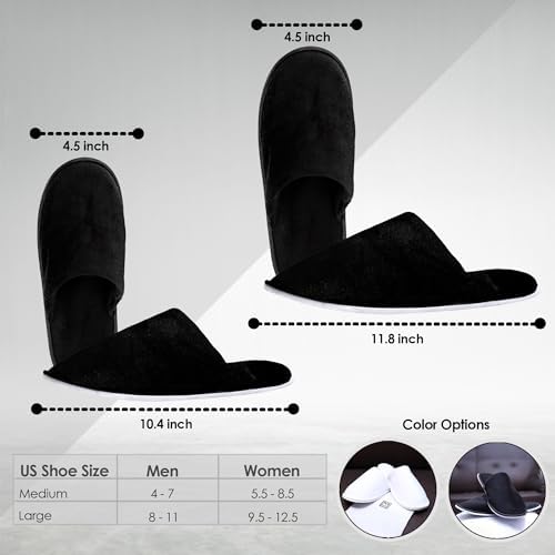 MODLUX Spa Slippers, 6-12 Pairs Cotton Velvet Closed Toe Disposable Slippers for Guests with Travel Bags, House, Indoor, Bathroom, Bedroom, Hotel, Bride Slippers