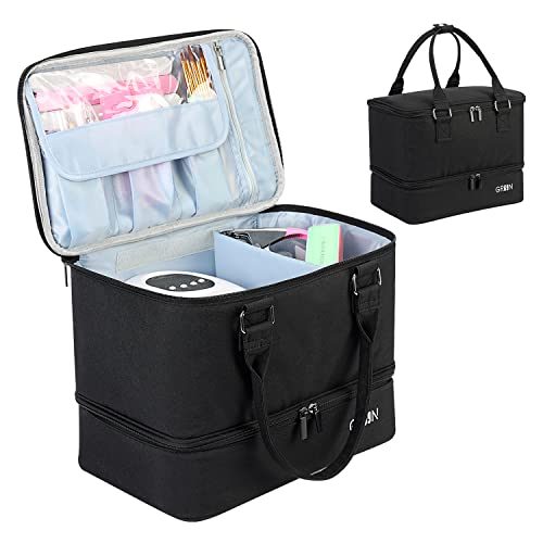 Nail Polish Organizer Bag,Double Layer Nail Polish Storage Fits a Nail Lamp and 40 Bottles,Great Size Nail Storage Organizer For Nail Drill,Nail Supplies Set (Bag Only)-Black