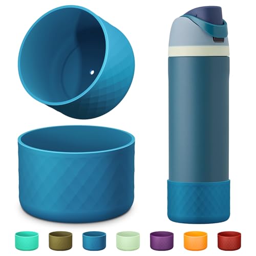 Comheral 2PCS Silicone Water Bottle Boot for Owala 24oz, Anti-Slip Protective Sleeve Bottom Bumper for FreeSip, Twist, and Flip Stainless Steel Bottles, Dishwasher Safe and BPA Free(Dark Blue)