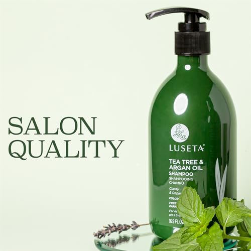 Luseta Tea Tree Shampoo with Argan Oil 16.9 Fl oz- Clarifying,Hydrating and Fighting Dandruff and Itchy Scalp - For Damaged and Oil Hair - Sulfate and Paraben Free for Men and Women