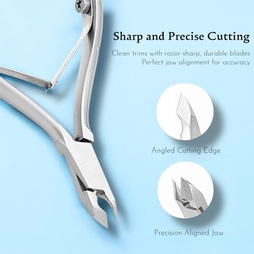Manicure Pedicure Set 7-in-1 Stainless Steel, Ultra Sharp, Slanted Nail Clipper, Fingernail Clipper, Cuticle Nipper, Glass Nail File, Eyebrow Tweezers, Scissors, Case – Gift (Matte Gray)