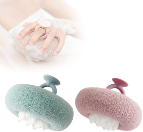Super Soft Sunflower Suction Cup Bath Ball,2025 Upgraded Sunflower Bath Ball Bath Accessories for Women,Exfoliating Bath Sponge Mesh Shower Body Sponge for Home Use (Purple+Green)