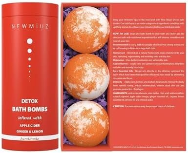 Natural Detox Bubble Bath Bombs Apple Cider Ginger Lemon Essential Oils Cleanse Hydrate Skin Extra Large Handmade Relaxing Spa Gift for Women Men