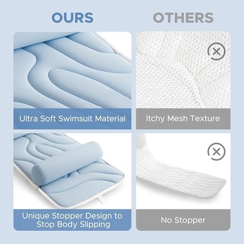 Sunlit Ultra Soft Full Body Bath Pillow for Bathtub, Luxury Thick Tub Pillow for Head Neck Back Support with Lumbar Pillow Multi-Function Stopper, Spa Pillow with Strong Suction Cups, Bath Accessories