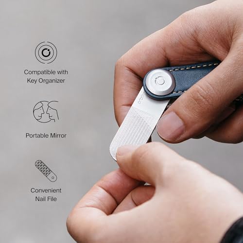 Orbitkey Nail File & Mirror for Key Organizer or Key Ring, Add On | 2-in-1 Compact Beauty Tool Nail File & Mirror | Made with Stainless Steel, Slim and Durable