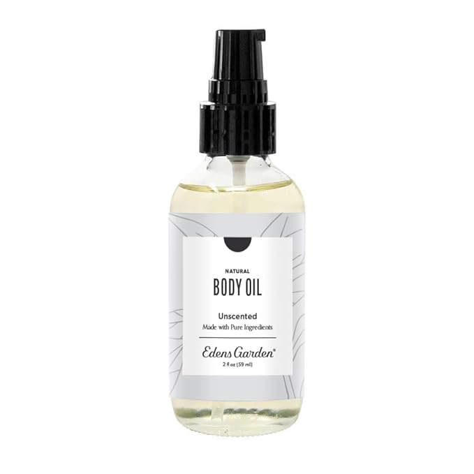 Edens Garden Unscented Bath & Body Oil – Gentle Moisturizer with Pure Vitamin E, Coconut Oil & Camellia Seed Oil for Sensitive Skin – After Shower Hydrating Formula for Men & Women, 2 fl oz (59 ml)