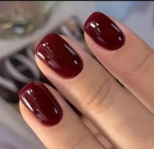 Curvlife Press on Nails Acrylic Fake Nails with Design Full Cover False Nails Reusable Nail Kit with Nail Glue Adhesive Tabs Nail File Artificial Glue on Nails (red, 30pcs)