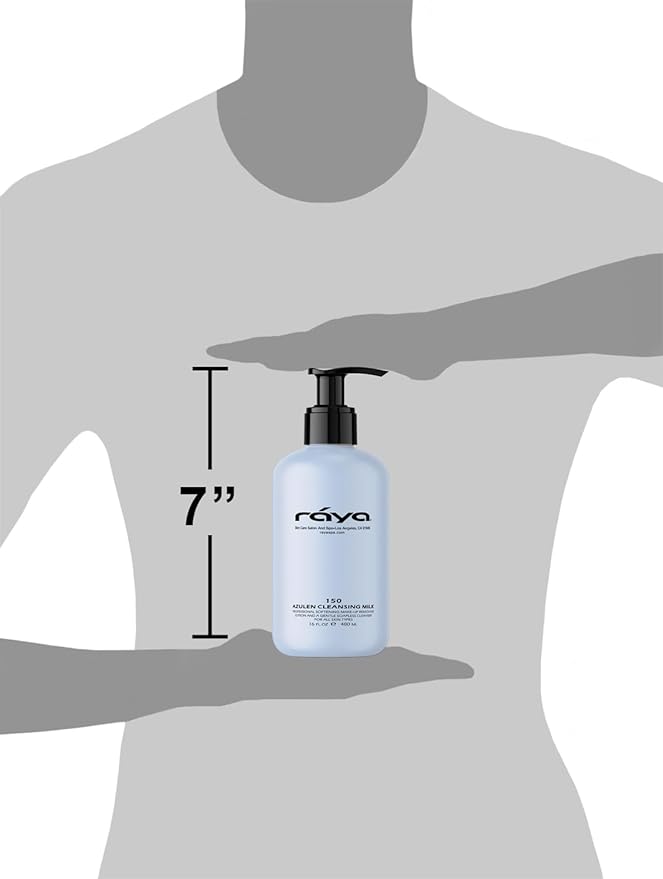 Raya Azulen Facial Cleansing Milk 16 oz (150) | Calming and Refining, Soap-Free Fluid Cleanser and Make-Up Removing Lotion | Made with Azulene Extract and Aloe Vera | Great for Sensitive Skin