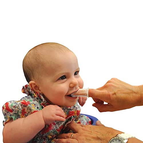 Brilliant Baby Finger Toothbrush - Silicone Gum Massager and Teether Brush for Infant and Toddler, 3 Months Old and Up, Gum and Tooth Cleaner, for Teething Relief- Oral Care, Blue/Clear, 2 (Pack of 2)