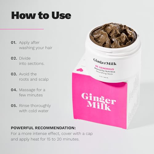 Deep Repair Hair Mask for Dry and Curly Hair – Castor Oil, Biotin, Ginger – Sulfate-Free – Be Generous by Ginger Milk – 8 oz