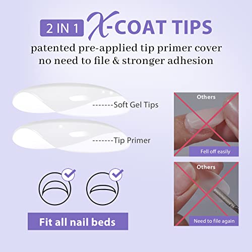 BTArtboxnails XS Short Square Gel Nail Tips - Pre Colored Milky White Soft Gel Nail Tips, Milky White Press on Nails, Natural XCOATTIPS Pre Applied Tip Primer