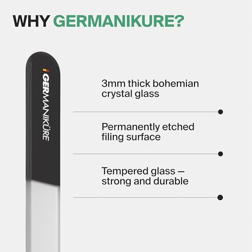 GERMANIKURE Czech Crystal Glass Nail File 3 Pack in Suede Leather Case - Professional Manicure & Pedicure Products for Smooth Easy Shaping of Natural Nails
