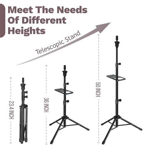 50 Inch Metal Wig Stand, Adjustable Wig Head Stand, Mannequin Head Stand for Cosmetology Hairdressing, Wig Stand Tripod with Tool Tray (Black, Mannequin Head Not Included)