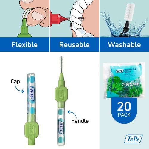 TePe Interdental Brush Original, Soft Dental Brush for Teeth Cleaning, Pack of 20, 0.8 mm, Large Gaps, Green, Size 5