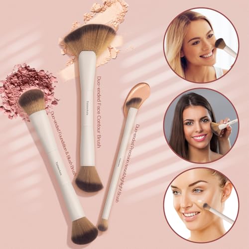 Makeup Brushes, Dual End Makeup Brush Set 7 Pcs, Foundation Contour Powder Concealer Eye Shadows Blush Make Up Brushes, Travel Gift Set, Cruelty-Free