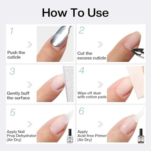 Morovan Nail Prep Dehydrator and Primer, Natural 4 PCS Dehydrator & Acid-Free Bond Primer for Acrylic Powder U V Extension Gel Nail Supplies Set