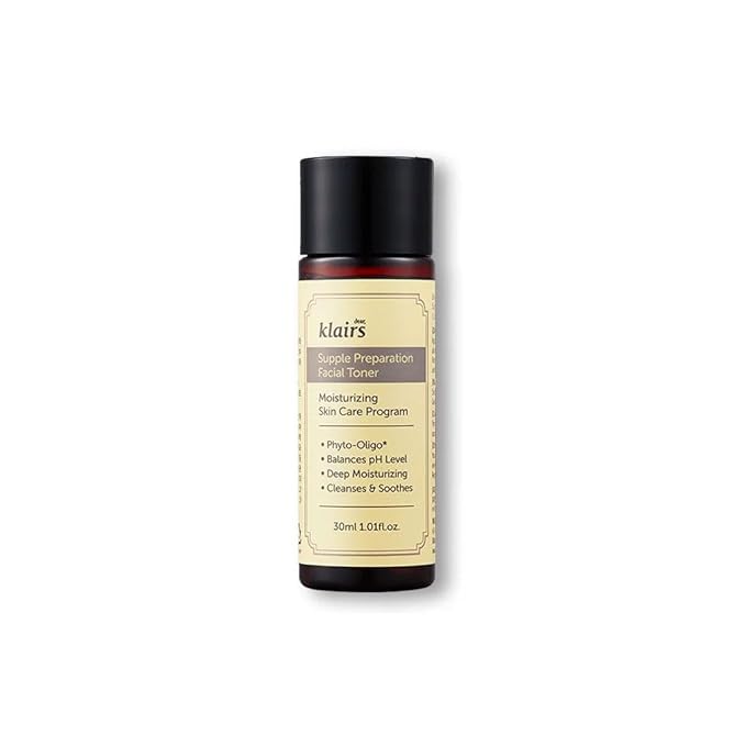 [DearKlairs] Supple Preparation Facial Toner with Hyaluronic Acid, Moisturizer, Paraben and Alcohol Free, Korean Skin Care, Hydrating Toner for Face, Sensitive Skin (30ml, 1.01 Fl Oz)