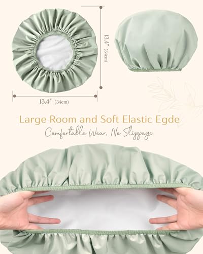 Yanibest Shower Cap Reusable Waterproof - Double Layer Shower Caps for Women, Washable Shower Bonnet with Soft Non-Slip Elastic Band, Bath Hair Hat for Most Hair Types