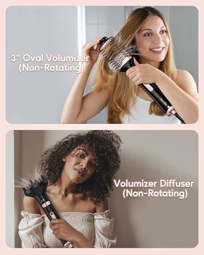 Terviiix 4-in-1 Hot Air Rotating Blow Dryer Brush Kit – 1000W with Rotatable Round Brushes (2 Sizes), Oval Volumizer, and Diffuser – Ideal for Curly Hair, with Arthritis-Friendly Big Buttons, Black