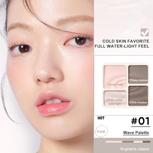 Judy Doll Contour Palette, 2 In 1 Face Highlight Contour Palette, Shades with Highlighter Makeup, Non-greasy, Lasting Sparkling, Sculpt the Face Makeup (#01 Water Waves, 0.32oz)