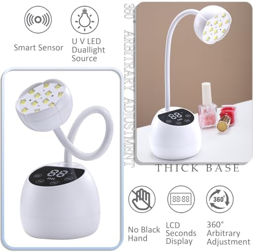 U V LED Nail Lamp, 36W Mini Cordless Gel x Nail Lamp Flash Cure, Auto Sensor Gooseneck Portable USB Gel Nail Dryer U V Light with 3 Timers and LCD Display for Home DIY