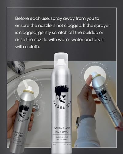 Avenue Man Extreme Hold Hairspray, 9.0 oz - Paraben-Free Hair Spray for Men with Natural Extracts - Hair Products For Men - Extra Firm Hold Hair Spray, Made in Portugal