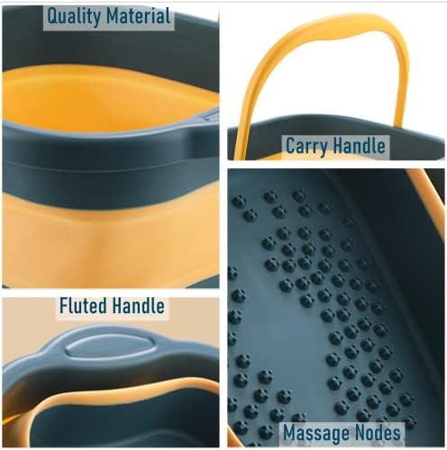 Collapsible Foot Bath Soak Tub with Handle, Plastic Foldable Feet Spa Soaking Basin Bucket with Massager Acupoint for Washing, Pedicure Foot Care Bathtub Bowl Tools for Pain Relief, Green