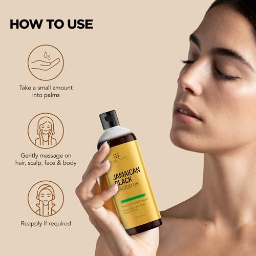Botanic Hearth Jamaican Black Castor Oil (16 Fl Oz) | Roasted & Cold|Pressed | Promotes Hair Growth & Natural Skin Care | Ideal For Massage, Scalp, Hair & Nails