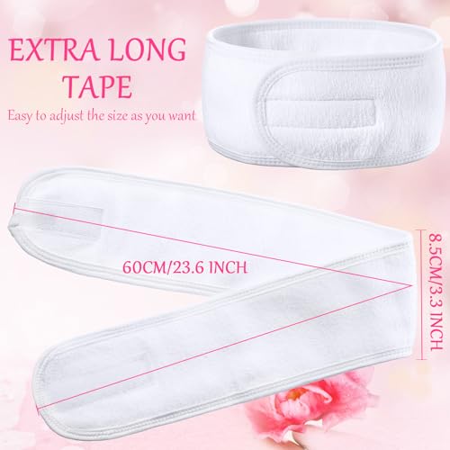 Hoteam 30 Pack Spa Headband Facial Esthetician Hair Wrap for Women Adjustable Makeup Sports Shower Stretch Towel with Tape(White)