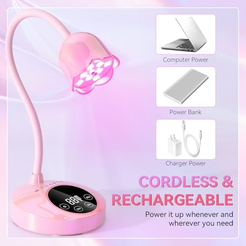 Makartt UV LED Nail Lamp - Mini UV Light for Gel Nails Polish Fast Curing Goosenecks Lamp 30W Rechargeable LED Nail Light Nail Dryer with 4 Timers & Auto Sensor for Salon Home DIY Use