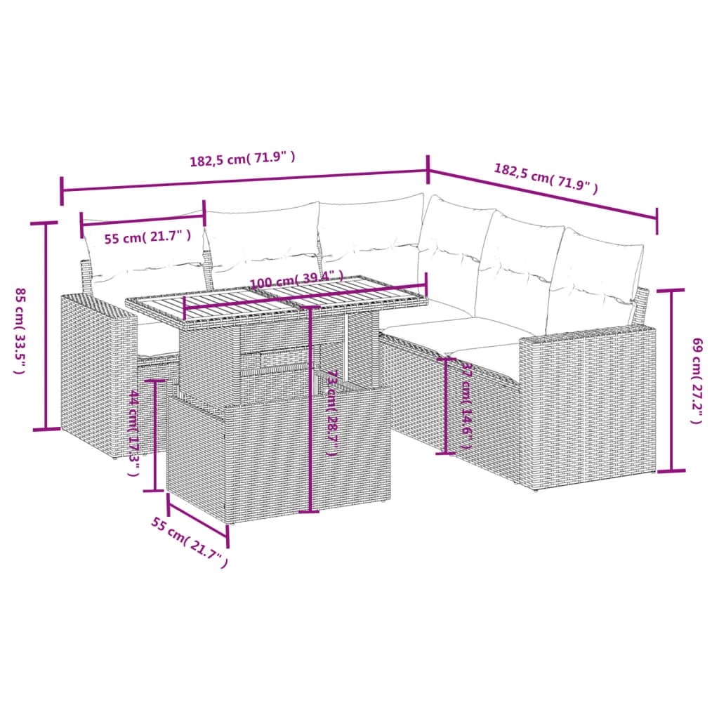 vidaXL Garden Sofa Set Grey PE rattan Large Adjustable Armrests