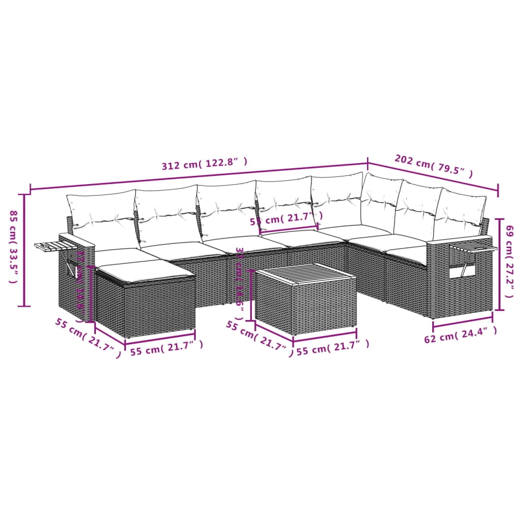 vidaXL Garden Sofa Set Grey