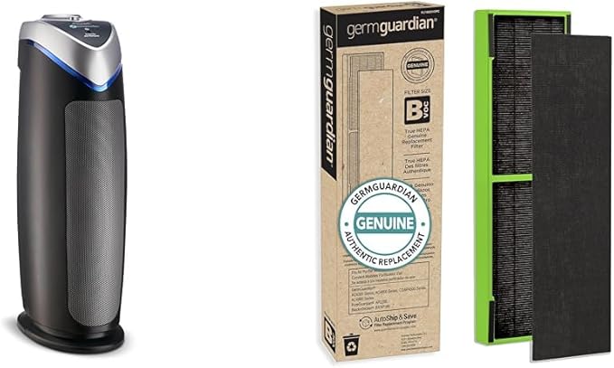 GermGuardian HEPA Air Purifier for Home, Large Room Air Purifiers with HEPA Filters & Filter B Toxin Clear HEPA Genuine Replacement Filter, Removes 99.97% of Pollutants