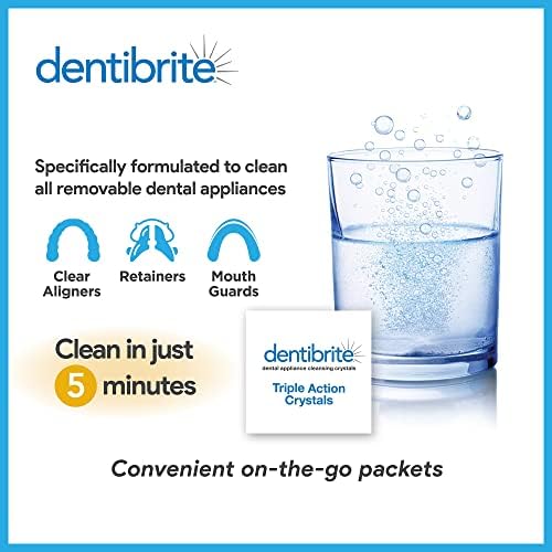 Crystals Cleaner for Removable Dental Appliances - Invisalign Aligners, Retainers, Guards, Dentures, Trays/Aligners - Odor Remover - No Persulfates or Dyes - 30ct - Made in USA