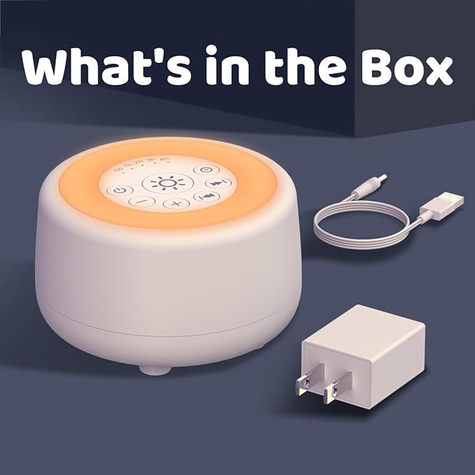 Sleepbox Sound White Noise Machine with 25 Soothing Sounds and 10 Colors Warm Night Light 4 Brightness Levels 32 Volume Levels 5 Timer and Memory Function for Baby Kids Adults Seniors Sleeping (White)