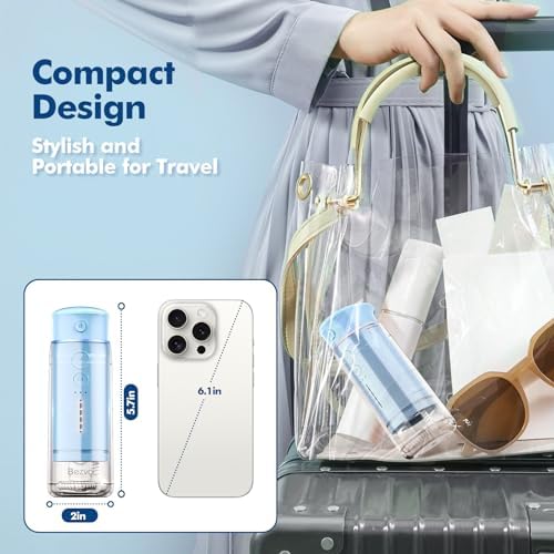 Water Flosser Mini Cordless Portable: 5 Modes Water Dental Floss with Telescopic Water Tank, 6 Tips, IPX7 Waterproof Oral Irrigator for Teeth Cleaning Gums,Orthodontic,Braces Dental Care (Sky Blue)