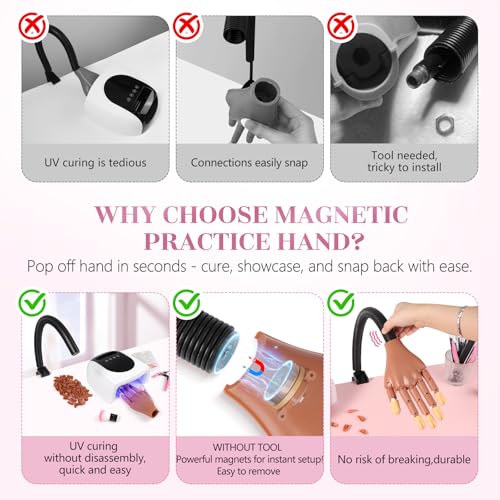 Magnetic Practice Hand for Acrylic Nails: Flexible Fake Hand Manicure Training Hand with Strengthen Nail Tips - Mannequin Hand Nail Kit for Beginners