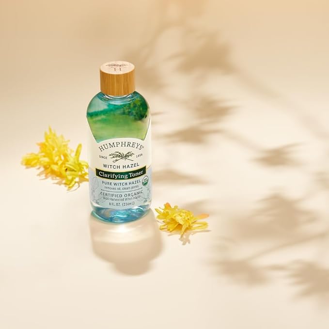 Humphreys Witch Hazel Clarifying Toner | Wild Harvested Witch Hazel | USDA Organic | Natural | Hydrating | Clears Pores & Removes Oil | 8 Fl Oz