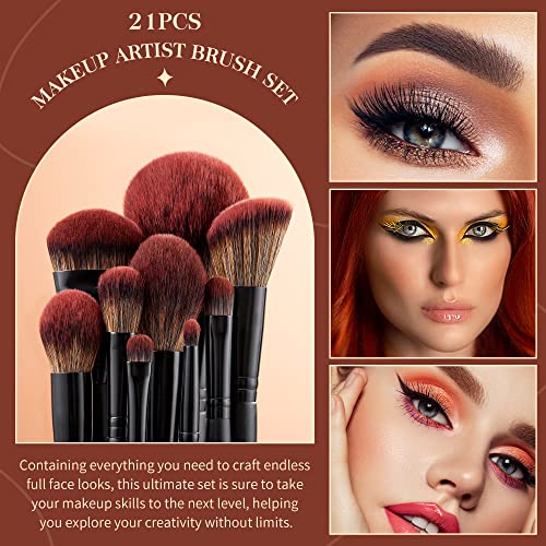 Jessup Makeup Brushes Set Premium Synthetic Powder Foundation Highlight Concealer Eyeshadow Blending Eyebrow Liner Spoolie Brush Set Black 21pcs T271