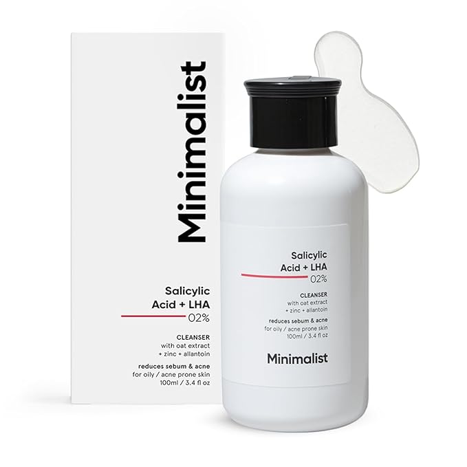 Minimalist 2% Salicylic Acid Face Wash for Oily, Acne Prone Skin | Anti Acne Face Wash With LHA & Zinc | Sulphate free Gentle BHA Liquid Exfoliant | For Women & Men | 3.4 Fl Oz / 100 ml