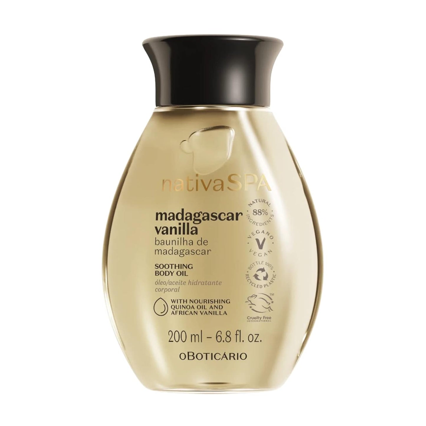 Nativa SPA by O Boticário, Madagascar Vanilla Body Oil, Soothing & Moisturizing, 6.8 Ounce