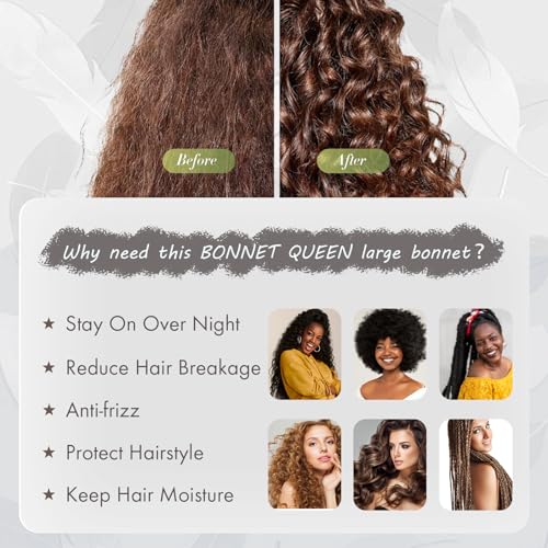 BONNET QUEEN Silk Bonnet for Sleeping Women Reversible Double Layer Satin Bonnet Hair Bonnet Night Sleep Cap for Curly Hair