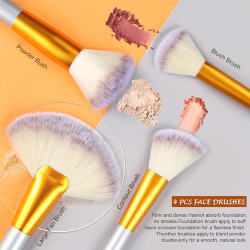 Makeup Brush Set, VANDER 24pcs Premium Synthetic Makeup Brushes for Foundation, Professional Eyeshadow, Eyeliner, Concealer Make up Brush Kit with Leather Travel Makeup bag, Champagne