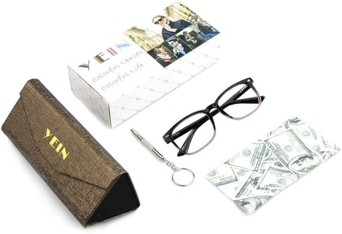 YEIN Bifocal Reading Glasses with Blue Light Blocking Lenses, Bifocal Reader for Women and Men, Vintage Square frame with Spring Hinge (+0.50/+3.00 magnification)