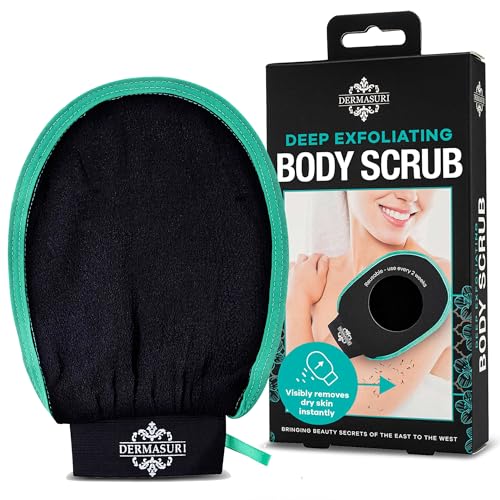 Dermasuri Deep Exfoliating Glove - Polishing Mitt Body Scrubber - Korean Skin Cleaner Exfoliator & Dead Skin Buffing Treatment - Keratosis Pilaris Scrub Remover- Shower Skincare (1 Pack)