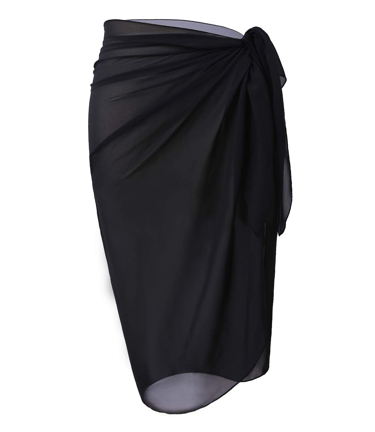 CARDYDONY Women's Chiffon Beach Sarong Wrap Swimsuit Cover Up for Summer Vacation Black Middle S-M