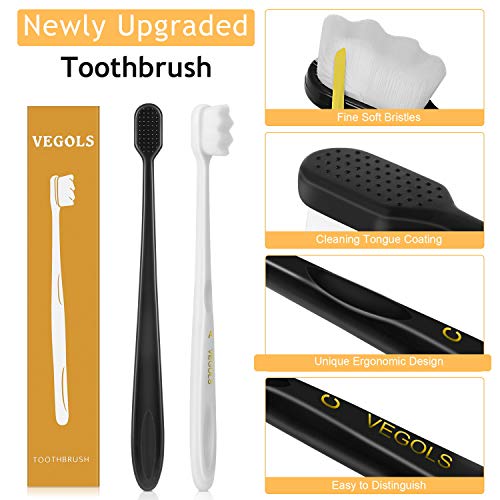 Adult Extra Soft Toothbrush with 20000 Soft Bristles, (Pack of 6) Micro Nano Manual Toothbrushes for Protect Sensitive Gums, Black/White