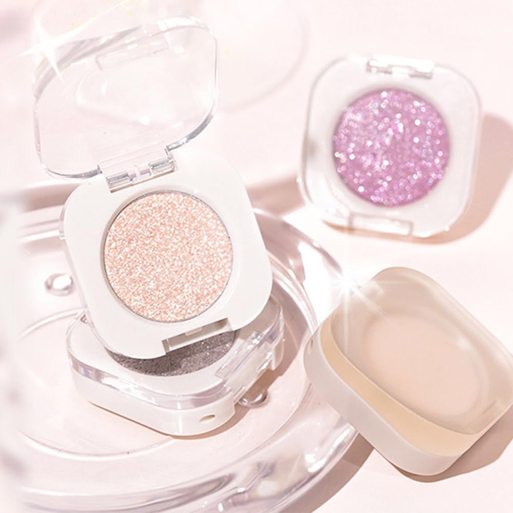 Monochrome Glittler Shimmer Eyeshadow Palette,Silver Gray White Shimmer Powder Eyeshadow,24 Hour Waterproof Pressed Glitter Single Eye Shadow Apply Makeup Easily