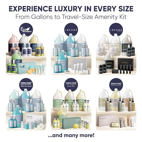 Terra Pure Green Tea Amenity Kit | Boxed Hotel Bulk Toiletries | 1 oz Shampoo, Conditioner, Lotion, Body Wash, Body Bar Soap for Guest Hospitality Vacation Rentals | 15 Sets/Case